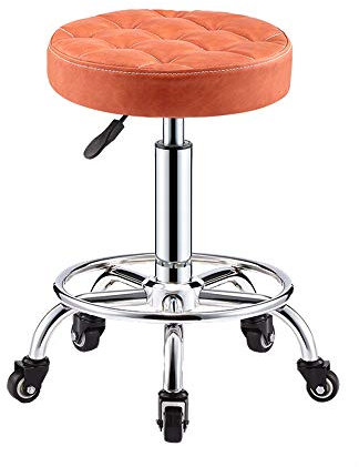 SANzez Rollhocker, rund, rund, Bürohocker, höhenverstellbar, um 360° drehbar, Bank, Arbeit, Zuhause, Friseursalon, Schönheitssalon, Büro, Laborhocker, Orange