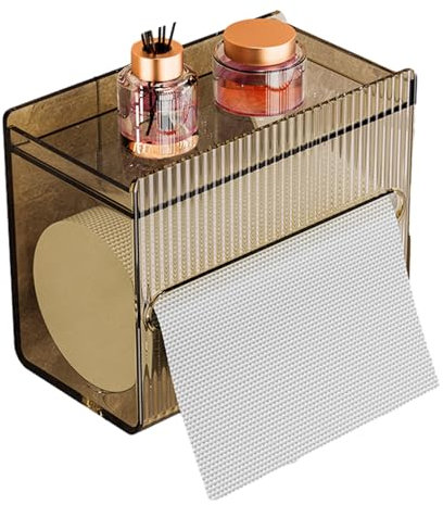VALINK Toilet Paper Holder Plastic Portable Tissue Storage Box Multifunctional Wall-Mounted Transparent Toilet Paper Box Roll Holder for Bathroom, Kitchen Amber Orange
