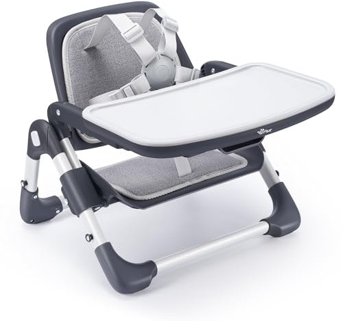 Bear Booster Seat for Kitchen Chairs, Portable High Chair for Babies 6–12 Months, Adjustable 3-Level Foldable Booster with Removable Tray, Ideal for Home, Outdoor, Camping, and Travel