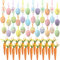 Simgoing Ostereier-Ornamente und Karotten-Hängeornamente, 36 Stück, bunte Schaumstoff-Ostereier-Baumdekorationen, 18 Stück glitzernde künstliche Karotten, Oster-Mini-Baumschmuck für Frühlingskorb,