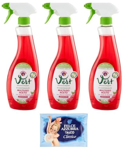 3er-Pack Chanteclair Vert Ecodetergente Multiuso Aceto,Mehrzweck Ökowaschmittel mit Himbeeressig,625ml + 1er-Pack Kostenlos Felce Azzurra Talkumpuder, 100g-Beutel