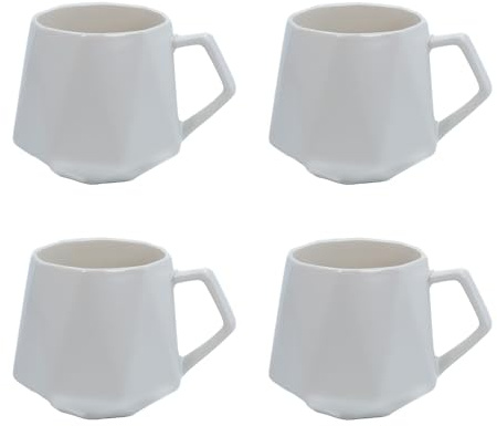 INTIRILIFE 4x Kaffee Tasse in Feinschliff Optik in Weiß mit 350 ml Füllmenge - 13 x 10.5 x 9.2 cm - Tee Tasse Becher mit Henkel Trinkbecher für Kaffee, Tee, Milch, Kakao und vielem mehr