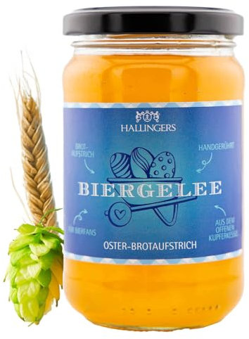 Hallingers Oster Brotaufstrich Biergelee - Ostergeschenke für Osterkörbchen zu Ostern, Handgerührter Brotaufstrich fürs Osterfrühstück (Glas) - Geschenk im Sommer & als perfektes Grillgeschenk | Glück