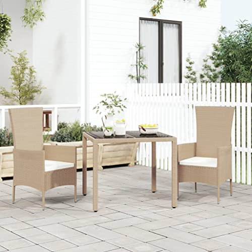 DYRJDJWIDHW biertisch,Tisch klappbar,klappbarer esstisch,Gartentisch mit Glasplatte Beige Poly Rattan & HartglasIdeal für Gärten, Terrassen, Weihnachtsfeiern