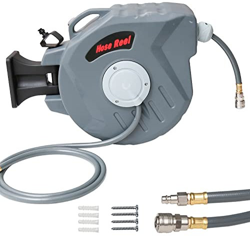 Hebitod 20+2m Druckluftschlauch Aufroller Automatisch, Schlauchaufroller mit 1/4'' Anschluss, Automatisches Aufrollen 180° Schenkbar, Druckluftschlauch-trommel für Wandmontage