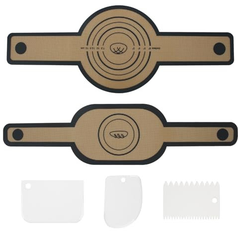 Silikon Backmatte, 2 PCS Backmatte Silikon Brot Backen Zubehör, Lange Griffe Teigmatte, Wiederverwendbare Backunterlage für Teig, Silikonmatte Backen für Dutch Oven