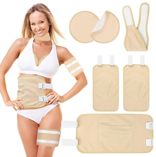 Rizinusöl Packung, 6 Stück Castor Oil Pack Wrap, Wiederverwendbare Castor Oil Pack Kit, Rizinusöl-Packung Für Die Leber, Organische Rizinusöl-Packung Für Bauch, Nacken, Zurück, Brust (Khaki)