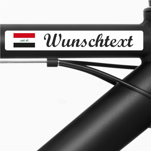 INDIGOS UG - Fahrrad Aufkleber Rahmen Irak - glatt - Fahrradaufkleber Fahne Sticker selbst gestalten - 13 Flaggen mit Wunschtext personalisiert - Namensaufkleber Erwachsene - Sport, Rennen