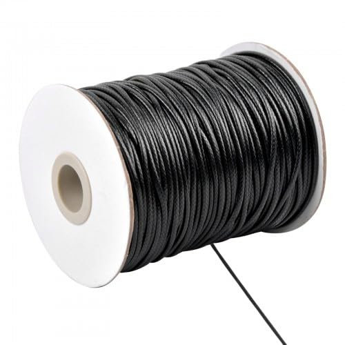 160m x 1mm Nachahmung Leder Thread Geflochten Gewachst String Wachsschnur Satinschnur, Perlenfaden Rund Bastelschnur Reißfeste Kordel gewachst für Halsketten Armbänder DIY Schmuckherstellung (Schwarz)