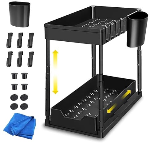 ZENHOUSE - Organizador Bajo Fregadero de Cocina Con Altura Ajustable y Cajón Inferior Deslizable - Para Productos de Limpieza y Armario