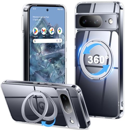 PuyaTeya Handyhülle für Google Pixel 8 Hülle 5G, für Mag-Safe [ Upgraded mit 360° Ständer ] [ Transluzente Matte ] Kratzfest Schutzhülle für Google Pixel 8 Hülle (transparent)