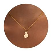 SIXDUTON Halskette Damen Edelstahl Kette mit Anhänger, Hypoallergene 18K Vergoldete Einstellbare Kette Modeschmuck Geschenk für Frauen und Mädchen (Katze)