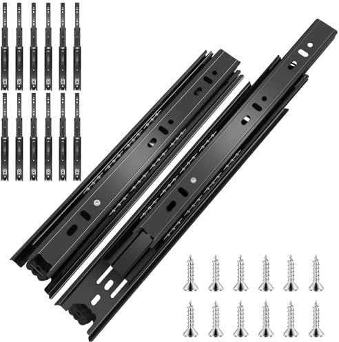 40,6 cm Kugellager-Schubladenschienen, 6 Paar (12 Stück) – 45,4 kg Kapazität, Vollauszug Seitenhalterung für Küchenschränke, Kleiderschränke, Büromöbel (schwarz, 40,6 cm)