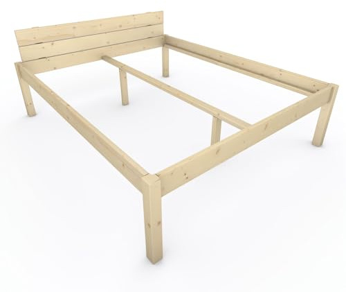 TUGA - Holztech Pfostenbett metallarm Fichte Massivholz Daybett 180 x 220cm 58cm Höhe FSC 300kg Holzbett unbehandelt