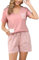 Vlazom Pyjama Femmes Coton Ete Courte Ensembles de Pyjam à Manches Courtes Vêtements de Nuit Bas de Pyjama à Rayures，Rose Foncé，L
