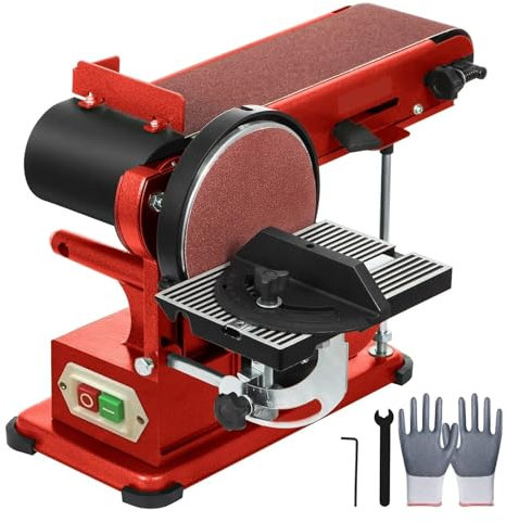 Band-Tellerschleifer 4x36 Zoll und 6-Zoll-Scheibe, Tisch-Teller-Bandschleifer 375 W Leistungsstarker Tischschleifer for die Holzbearbeitung Haltbarkeit, Effizienz