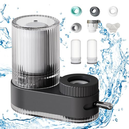 Roadtime Tap Purifier, Flow Pure Tap Filter, Natural 7 Layer Composite Cartridge Water Filter Tap, Suitable for 90% Faucets, Removes Sand, Heavy Metals, Chlorine, Lead (Black + 2)