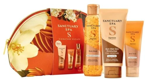 Sanctuary, Spa The Ulimate Spa Retreat enthält ein charakteristisches Geschenkset, luxuriös, vielseitig, 3 Artikel im Beutel, Körperpeeling, Duschgel, Feuchtigkeitspflege, Jasmin, Grapefruit,