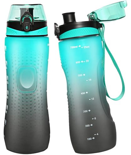 Binudum Trinkflasche Motivations Wasserflasche mit Zeitmarkierung, Sport Tritan BPA freie auslaufsichere Wasserflasche für Jugendliche, Erwachsene, Fitnessstudio (Grün Grau, 750 ml)
