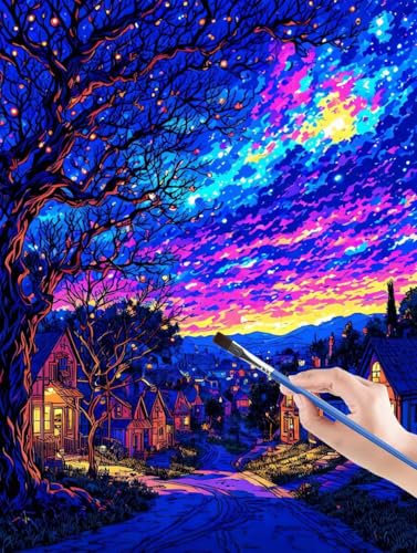 Tree Malen Nach Zahlen Erwachsene, DIY Malen Nach Zahlen Kinder Handgemalt Ölgemälde Kit für Anfänger und Erwachsene Mit Pinseln und Acrylfarbe für Home Haus Deko, Ohne Rahmen 30 x 40 cm Wolke O2-6