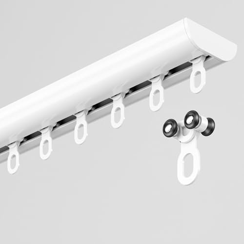 ASumPio Vorhangschienen, Vorhang-Einzelschienen, Ultradünne Vorhangschienen, Vorhangschienensystem Zur Deckenmontage, Vorhangschienen-Set Aus Aluminiumlegierung, Für Raumtei,White-2.3M