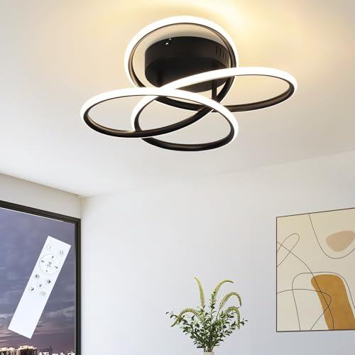 ZMH LED Deckenlampe Deckenleuchte Flur - Schwarz Flurlampe Modern Design Dimmbar mit Fernbedienung in Schmetterlingforming Küche 44W Metall 41CM Deckenbeleuchtung für Schlafzimmer Wohnzimmer Büro