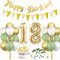 HUKUMA 18 Geburtstag Deko, Salbeigrüne Deko 18.Geburtstag Mädchen Junge,18er Geburtstagdeko Luftballon mit Girlande Grün Weiß Gold,Tortendeko Avocado Grüne Konfetti Ballon für Geschenk