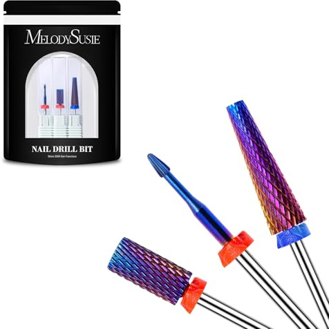 MelodySusie 3Pcs Nail Drill Bits Set, 3/32'' Carbide Tungsten Bits, Super Long 5 in 1, Flat Top Large Barrel and Cuticle Bits, Suitable for Manicure Pedicure Cuticle Gel Acrylic Remover, Purple