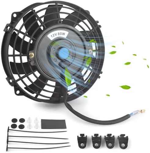 Jcasbdn Ventilador de radiador eléctrico, Ventilador de enfriamiento del radiador de pulsación de pulsación de 7 Pulgadas de 7 Pulgadas con 80W con Kit de Montaje, Alto Rendimiento
