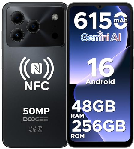 DOOGEE NOTE56 Plus Android 16 Telephone Portable, 50MP+8MP, Smartphone Pas Cher, 48Go+256Go/2TB,Smartphone Octa Core 6.56 HD+ 90Hz, 6150mAh, Débloqué 4G Dual SIM, Fingerprint/Face ID/NFC/OTG, Noir