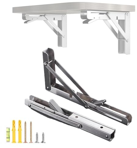 An der Wand montierte, zusammenklappbare Regalhalterungen, faltbare dreieckige Stütze, Metall-L-Halterungen für Tischplatte, Werkbank, Arbeitsplatte, schwimmendes Regal, platzsparend 2pcs 18-inch