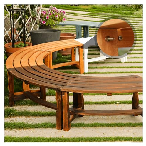 Halbrunde Gartenbank Wetterfest Massivholz Parkbank 1-2-Sitzer Outdoor Terrassenbank Rustikale Gartensitzgruppe ohne Rückenlehne (Braun)