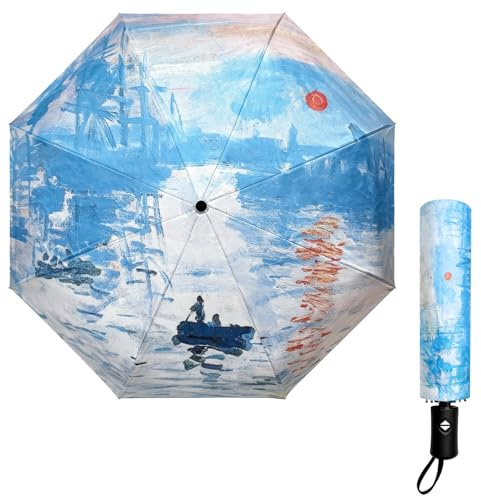 Berkin Arts Compact Umbrella for Rain and Sun Protection, Windproof Travel Umbrella with Automatic Open & Close, Lightweight Portable Folding Umbrella for Men and Women（Impression Sunrise）