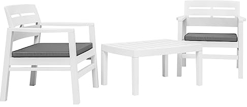 Generisch 3-TLG. Garten-Essgruppe Weiß Kunststoff,Möbel,Gartenmöbel,Gartenmöbel-Sets,45620