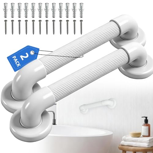 Bathroom Grab Bars: Shower, Toilet, Bathtub Assist Rails, 2pack, 12” | ABS Wall mounted, Safety Support Handles, Screws & Anchors, for Elderly, Pregnant Women, Handicap & Disabled Users
