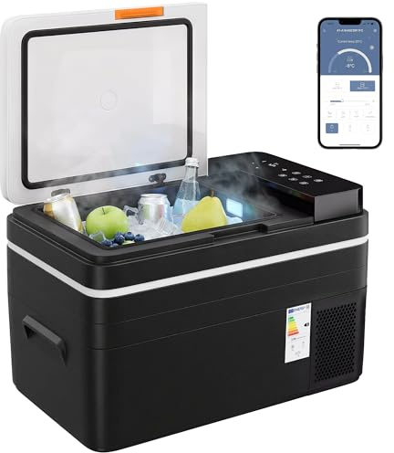 Outsunny Frigorifero Portatile per Auto 30L con Compressore, Frigo Portatile Elettrico Anti-Shock, APP Bluetooth, 12/24V DC e 100-240V AC, -20°C a 20°C, per Campeggio Camion Barca Camper, Nero
