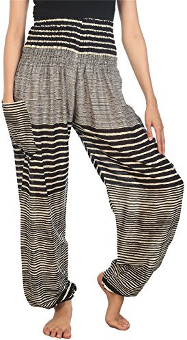 Lofbaz Damen Streak Haremshose mit gesmoktem Bund Weiß Size S