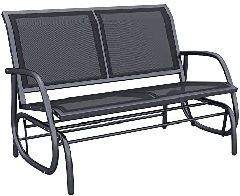 Outsunny Banc à Bascule de Jardin 2 Places Design Contemporain Grand Confort accoudoirs Assise et Dossier Ergonomique métal textilène Noir