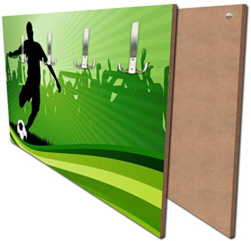 wandmotiv24 Garderobe Fussball Querformat - 69x40 (BxH) - Dekorfolie Wandgarderobe, inklusive Garderoben-Haken, Kleiderhaken, Set M0439