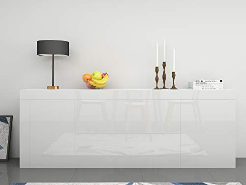 Panana Large Sideboard High Gloss Fronts Storage Cupboard Cabinet Unit with 2 Doors 2 Drawers Flap Furniture Living Room Hallway White