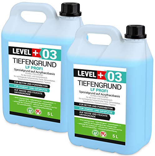 LEVEL PLUS 03 Tiefengrund LF Profi 10L, Grundierung für saugende Untergründe, Tiefgrund Konzentrat 1:1, Haftgrund unter Flüssigfolie Klebstoffe Zementmörtel