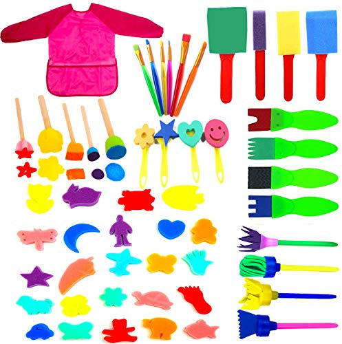 52PCS Enfants Peinture Kits Éponge Brosses de Peinture Enfant,Enfants éponge Peinture pinceaux Outils,outils de peinture d'apprentissage précoce d’enfant,Art DIY Outils de Peinture pour Enfants Dessin