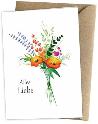 Herzfunkeln® Geburtstagskarte mit Blumenstrauß für Frauen, Mama, Oma, Mutter und Freundin in DIN A6 - Alles Liebe - Umschlag aus Recyclingpapier - Glückwunschkarte & Happy Birthday Karte
