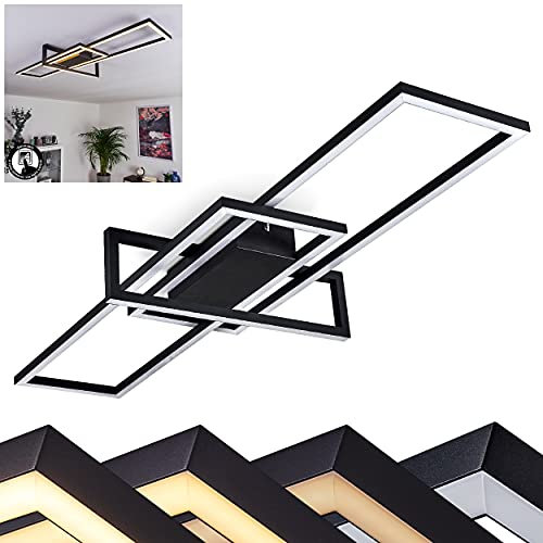LED Deckenleuchte Omega, Zimmerlampe aus Metall in Schwarz und weißen Kunststoff, über Lichtschalter in 3 Stufen dimmbar, 1 x LED 34 Watt, max. 3900 Lumen, 3000 Kelvin
