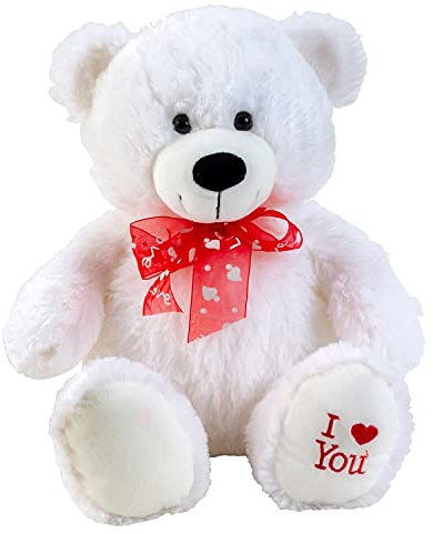 Geschenkestadl Teddybär 50 cm Weiß Schleife I Love You Stickerei Kuschelbär Kuscheltier Bär Teddy