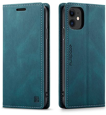 LOLFZ Wallet Case for iPhone 11, Magnetic Flip Leather Case with RFID Block Card Slots Kickstand Shockproof Protective Cover Compatible with iPhone 11 6.1 Inch - Blue