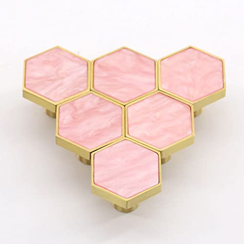 GDICONIC 27mm Gold Brass Cabinet Door Drawer Knobs Home Kitchen Decorative Cupboard Handle Hardware Wall Mounted Coat Hook (6, Pink(25mm Hexagon ))