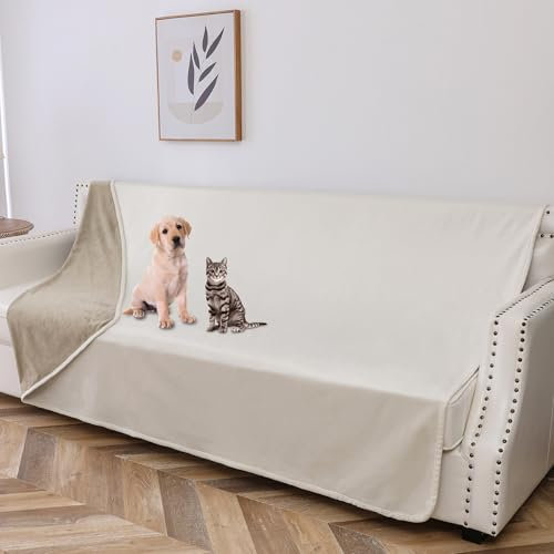 Tuffeel Wasserdichte Hundedecken, waschbar, pinkelsicher, Haustierdecke für Couch, weich, wendbar, Welpenüberwurf, Möbelschutz für Bett, Sofa, 172,7 x 208,3 cm, Beige + Khaki