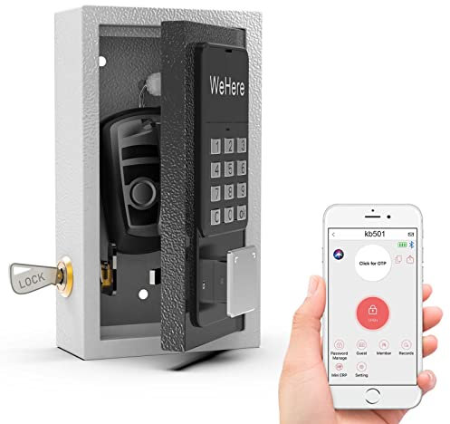 WeHere Boîte à Clés Murale, Serrure Intelligente pour Clés de Maison, Coffre-Fort de Sécurité, Déverrouillage par OTP/Application/Mot de Passe Permanent pour l'Extérieur, Agents Immobiliers