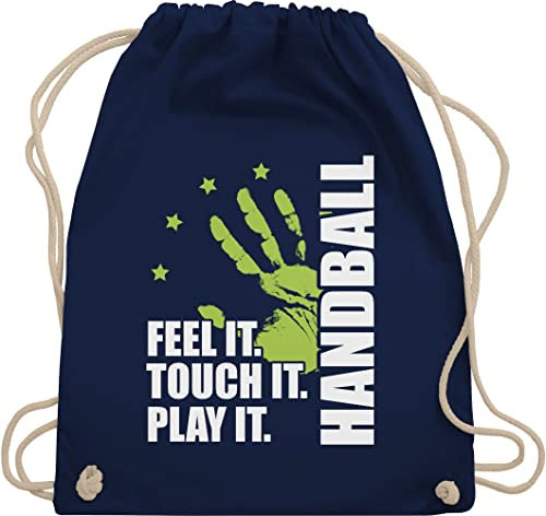 Turnbeutel Rucksack - Handball WM 2023 Trikot Ersatz - Feel it. Touch it. Play it. - weiß - Unisize - Navy Blau - handballer geschenke stoffbeutel beutel handball. gym bag 25. geburtstag tasche